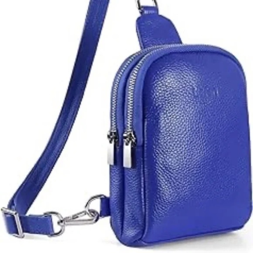 Blue Pebbled Leather Crossbody Bag / Purse - Picture 2 of 10